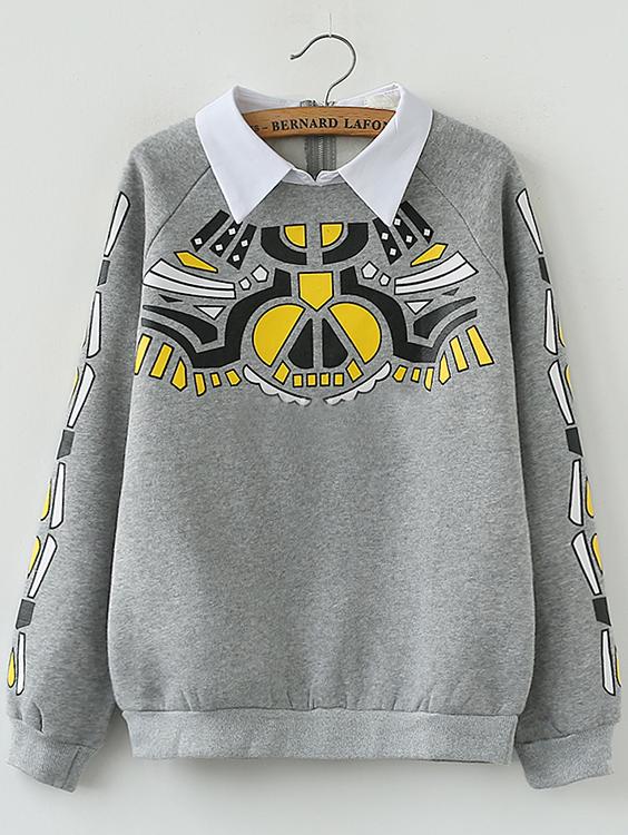 Romwe Contrast Raglan Sleeve Geometric Print Sweatshirt