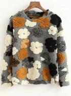 Romwe Grey Round Neck Flower Pattern Sweatshirt