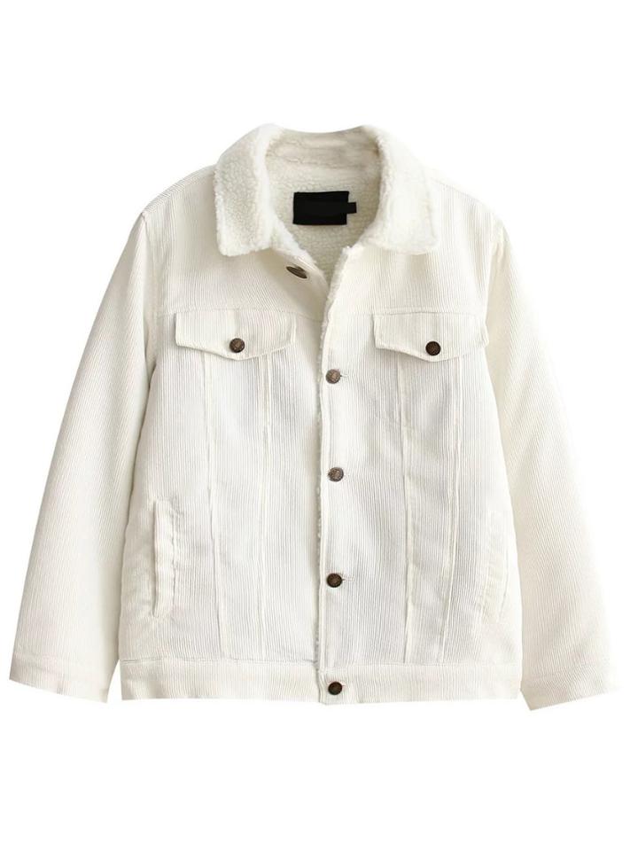 Romwe White Faux Shearling Lined Coat