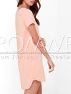 Romwe Pink Short Sleeve High Low Zipper Dress