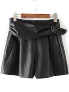 Romwe Black Side Zipper Pu Shorts With Belt