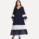 Romwe Plus Contrast Panel Pleated Dress