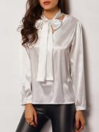 Romwe Tie Neck Long Sleeve Blouse