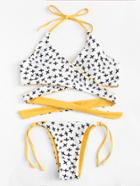 Romwe Crisscross Halter Bikini Set