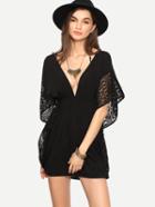 Romwe Deep V Neck Bat Sleeve Open Back Dress