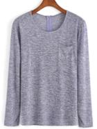 Romwe Long Sleeve Pocket Zipper Purple T-shirt