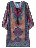 Romwe Colour Tie-neck Tribal Print Straight Dress