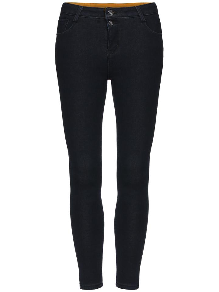 Romwe Pockets Slim Denim Black Pant