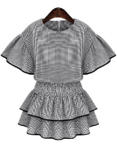 Romwe Ruffle Sleeve Plaid Dress