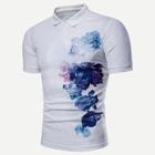 Romwe Men Floral Print Polo Shirt