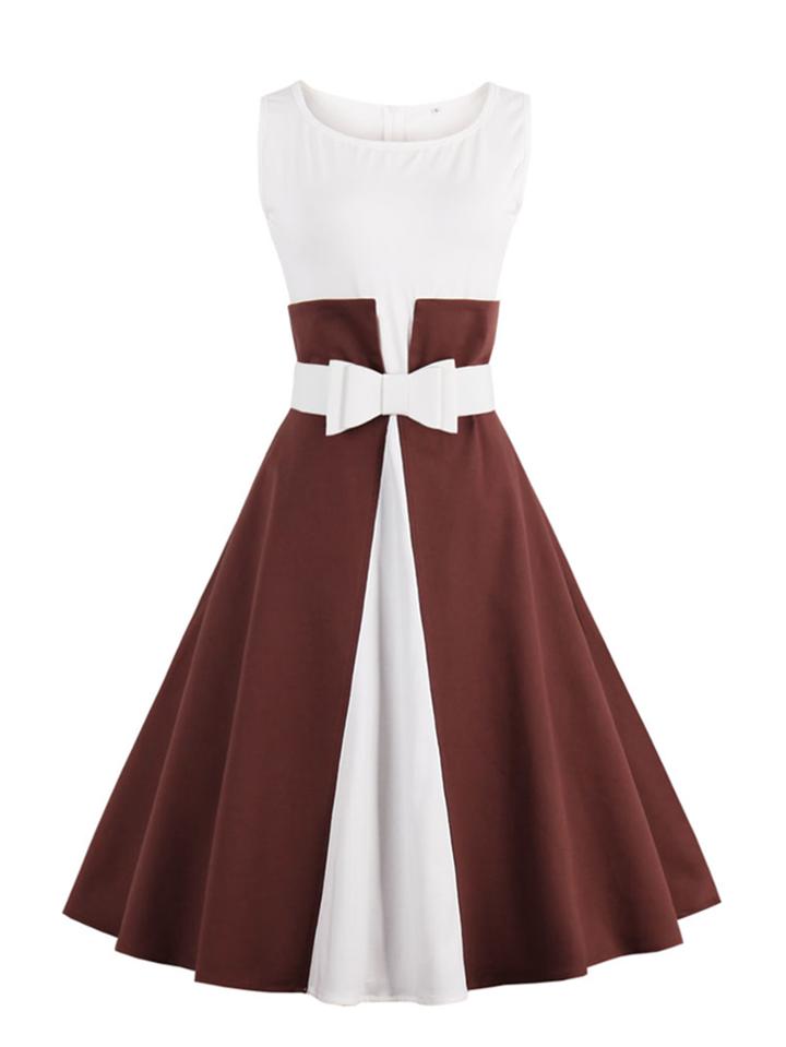 Romwe Two Tone Flare Dress With Belt