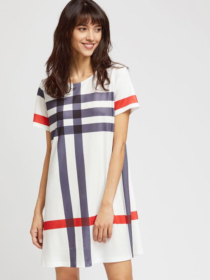 Romwe Multi-checkered Tee Dress