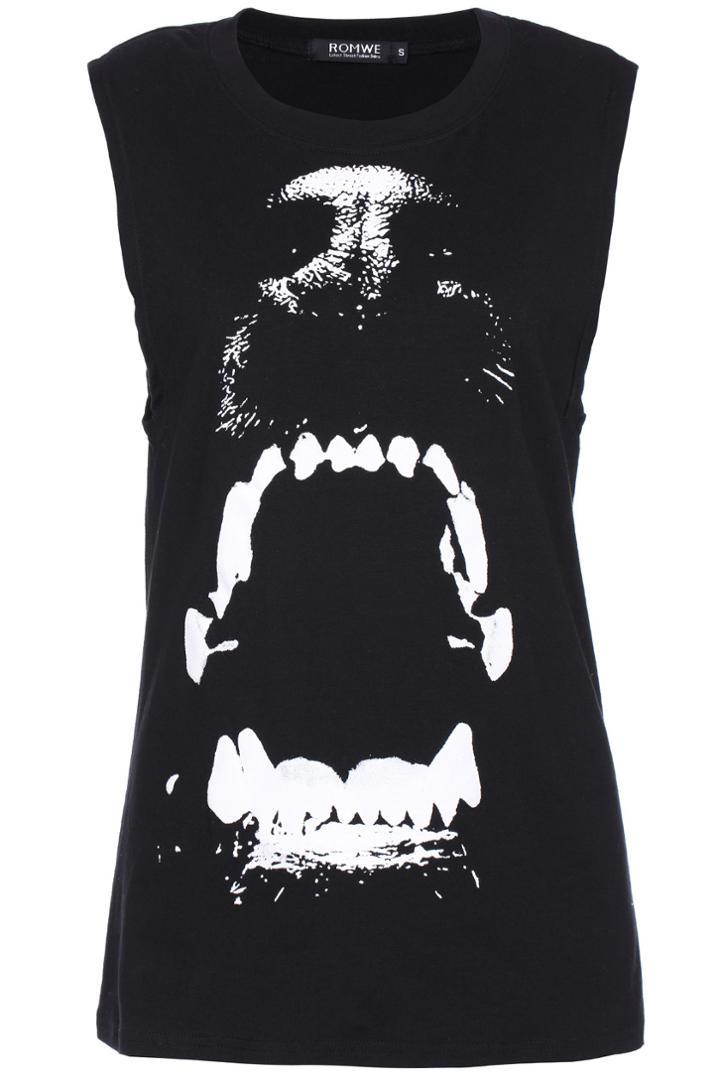 Romwe Romwe Dog Head Print Black Dress