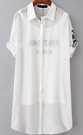 Romwe Lapel Letter Print Blouse