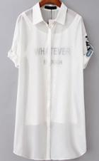 Romwe Lapel Letter Print Blouse