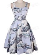 Romwe Straps Print Flare Dress