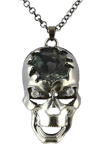 Romwe Silver Diamond Skull Necklace