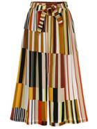 Romwe Yellow Mixed Stripe Print Self Tie Culottes