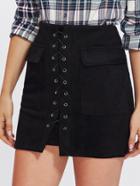 Romwe Dual Pocket Criss Cross Front Skirt
