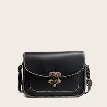 Romwe Metal Lock Pu Crossbody Bag