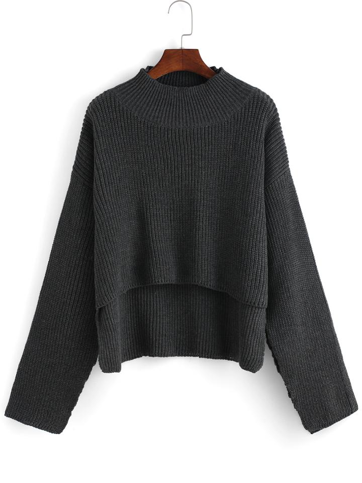 Romwe High Low Loose Grey Sweater