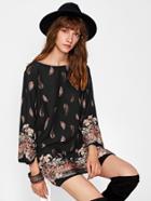 Romwe Ornate Print Raglan Sleeve Dress