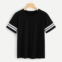 Romwe Contrast Stripe Cuff Tee