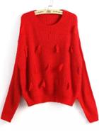Romwe Round Neck Tassel Knit Red Sweater