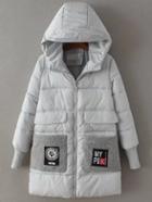 Romwe Grey Hooded Padded Coat With Patch Pocket
