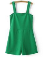 Romwe Green Stretch Casual Pinafore Jumpsuit
