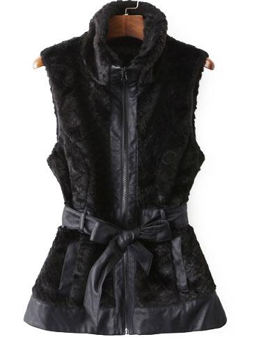 Romwe Lapel Zipper Belt Black Vest