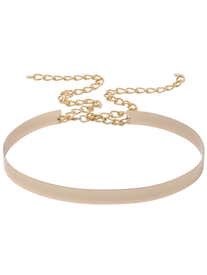 Romwe Gold Metal Belt With Chain And Clasp Closure