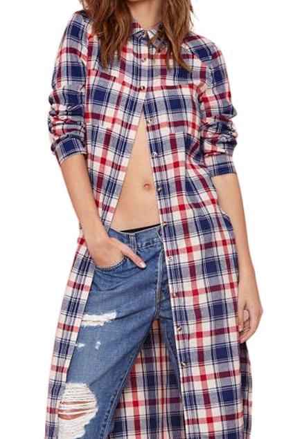 Romwe Check Print Buttoned Cut-out Loose Long Coat