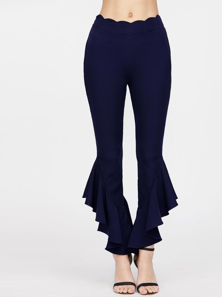 Romwe Scallop Waist Asymmetric Hem Flared Pants