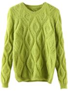 Romwe Long Sleeve Hollow Mohair Green Sweater