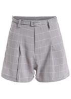 Romwe With Belt Pockets Plaid Shorts