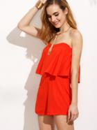 Romwe Red Bandeau Ruffle Romper