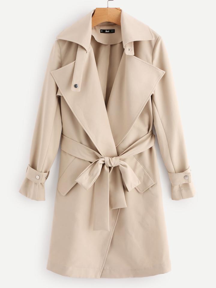 Romwe Belted Cuff And Waist Rain Shield Back Coat