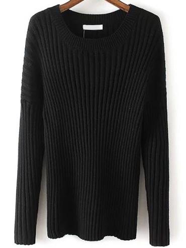 Romwe Dropped Shoulder Seam Ribbed Black Jumper