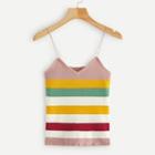 Romwe Ribbed Colorful Stripe Cami Top