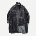 Romwe Men Cut And Sew Slit Hem Denim Jacket