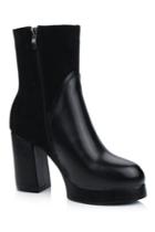 Romwe Chunky Heel Black Short Boots