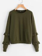 Romwe Drop Shoulder Frilled Sleeve Sweatshirt