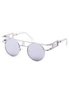 Romwe White Metal Frame Cutout Mirrored Round Sunglasses
