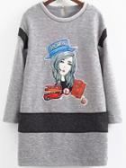 Romwe Long Sleeve Cartoon Print Zipper Dress