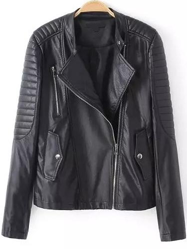 Romwe With Zipper Pu Slim Jacket