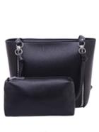 Romwe Zip Embellished Shoulder Bag With Makeup Bag - Black