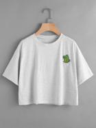 Romwe Cactus Embroidered Drop Shoulder Tee