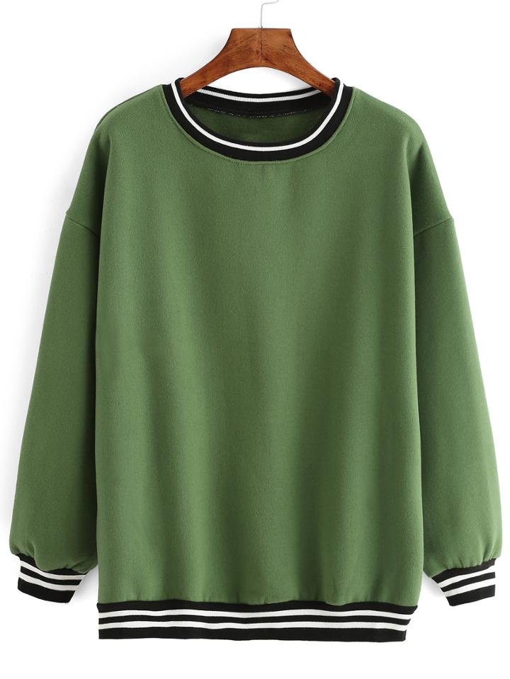 Romwe Dropped Shoulder Seam Striped Trim Sweatshirt