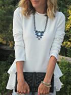 Romwe Beige Long Sleeve Contrast Chiffon Ruffles T-shirt